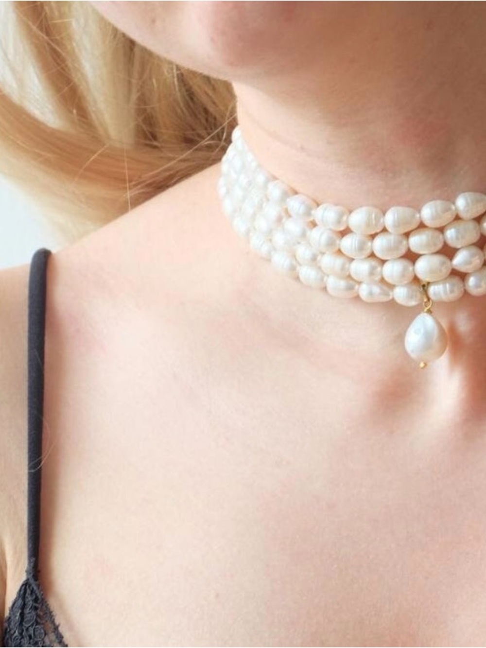 4 Row Baroque Real Pearl Multi-Strand Choker Necklace - Gold Tone - Brand New! - Picture 2 of 5